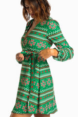 The Kris Kringle | Green Fair Isle Christmas Wrap Dress from Shinesty