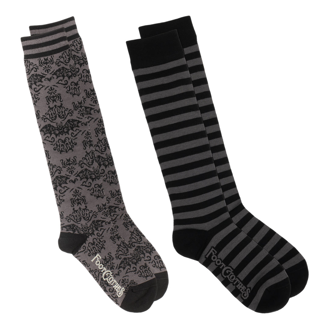 Grey & Black Knee High Sock Pack | 2 Designs from FootClothes