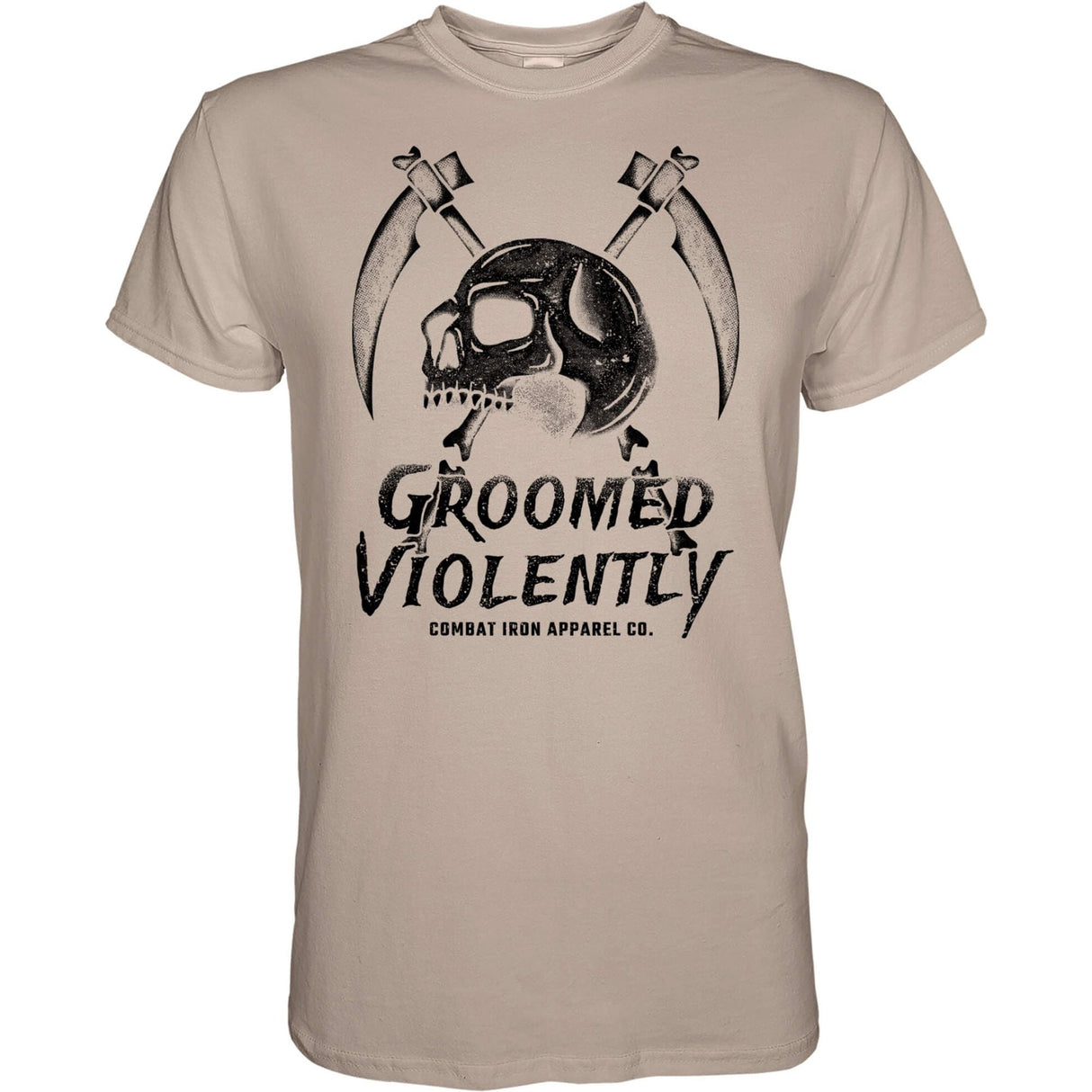 Groomed Violently Skull Men's T-Shirt From Combat Iron Apparel