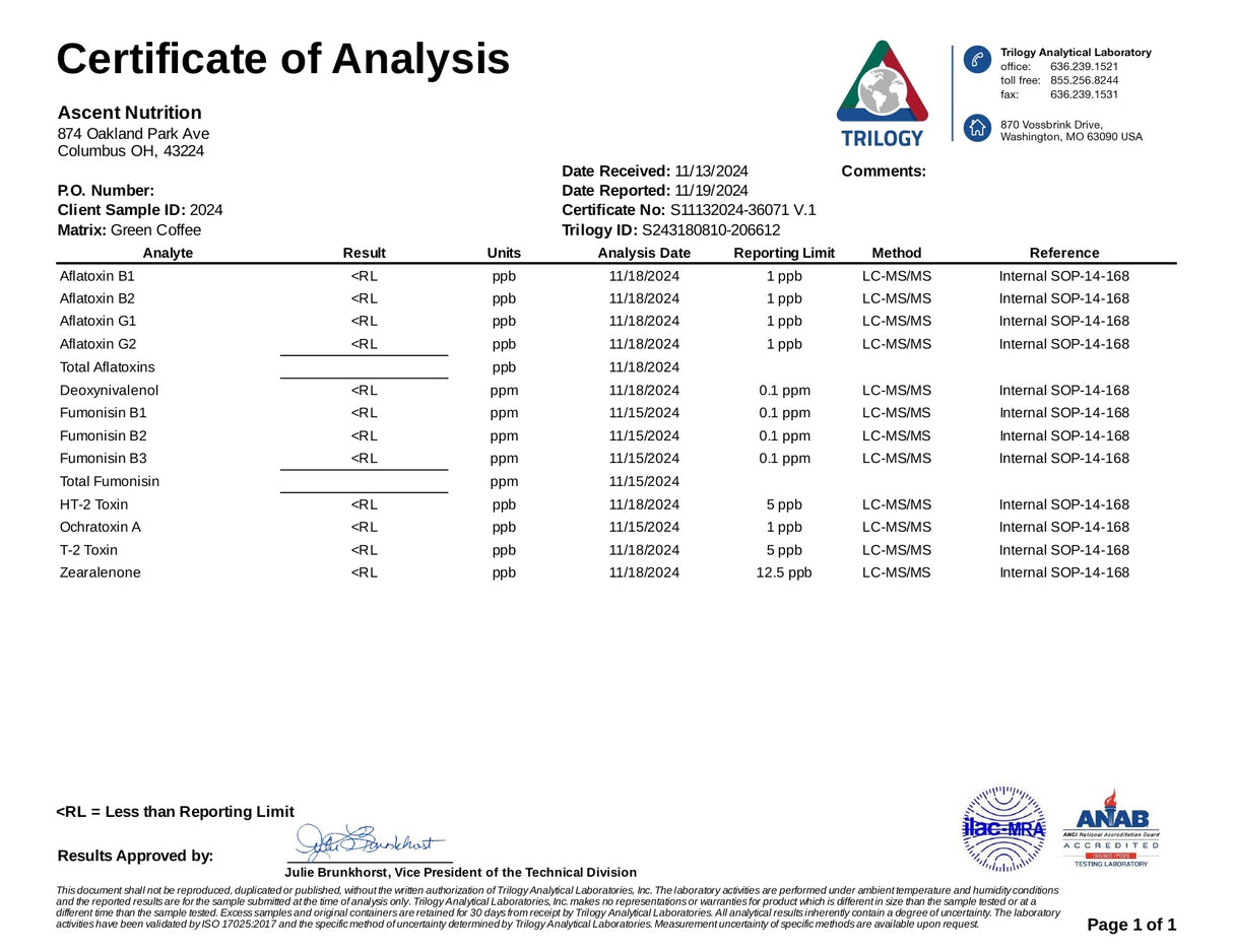 Ascent Organic Mycotoxin Tested Coffee, 12 oz Bag from Ascent Nutrition