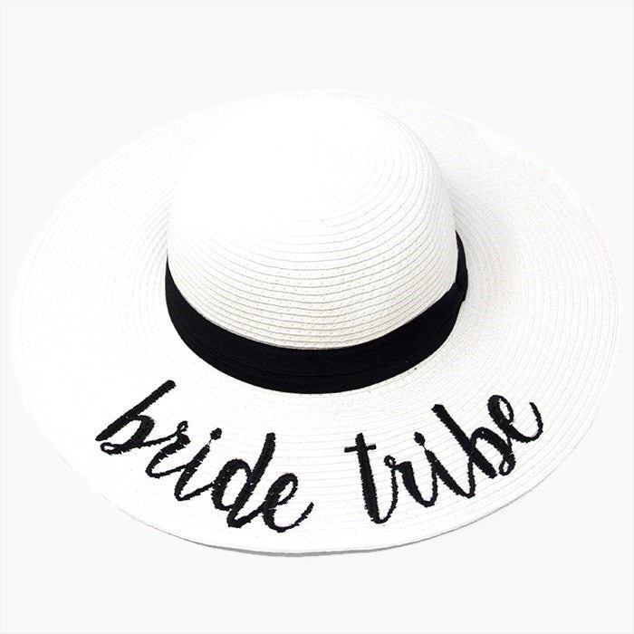 'Bride Tribe' Embroidery Straw Floppy Sun Hat from Madeline Love
