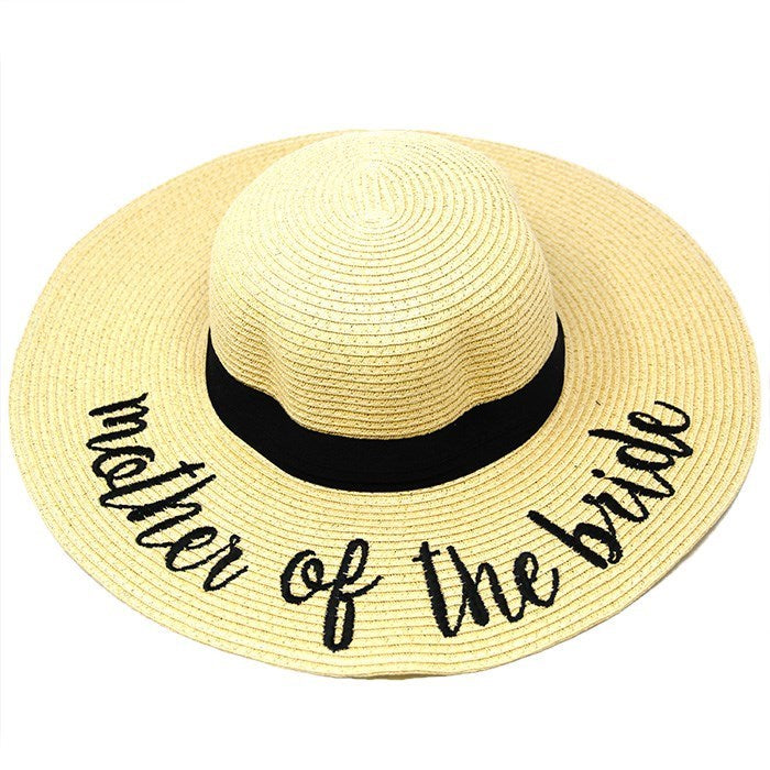 "Mother of the Bride" Embroidery Straw Floppy Sun Hat from Madeline Love
