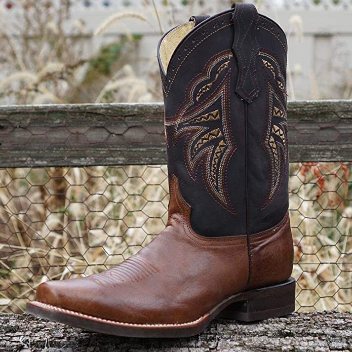 Miel Square Toe Leather Cowboy Boots H4002 from Soto Boots