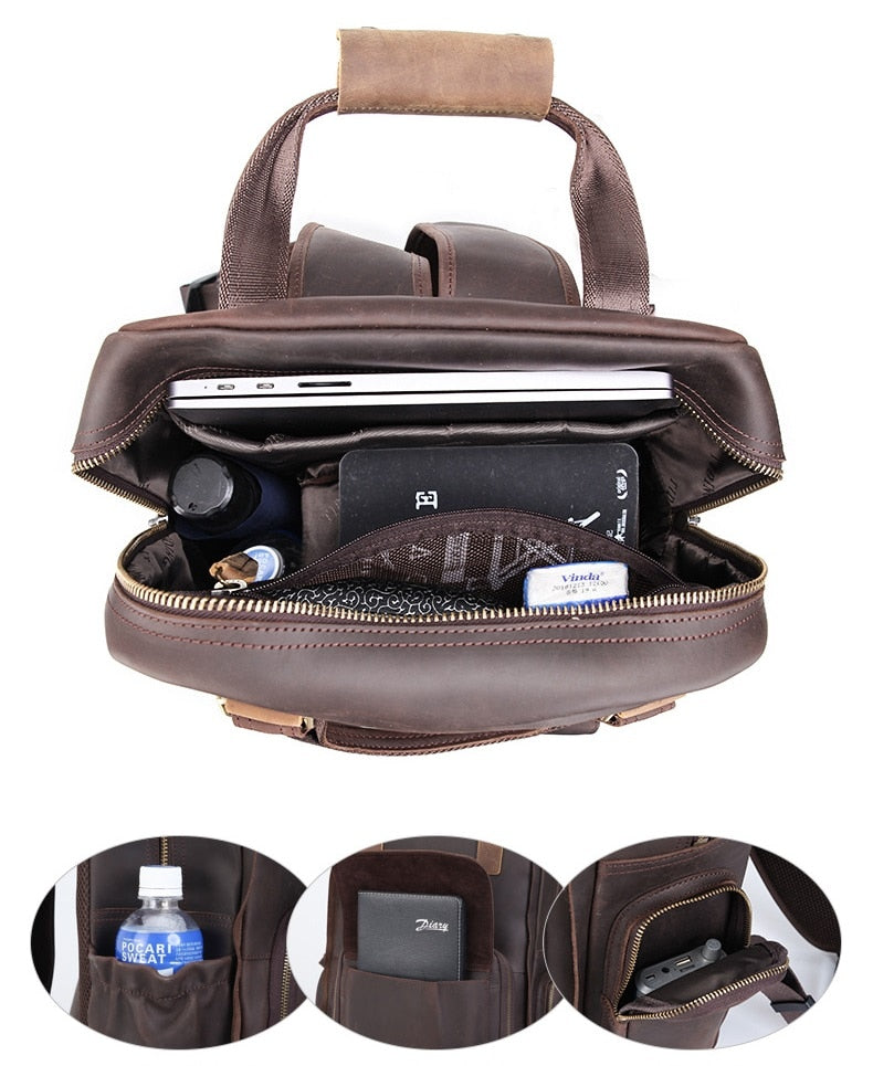 The Gaetano | Large Leather Backpack Camera Bag with Tripod Holder from STEEL HORSE LEATHER