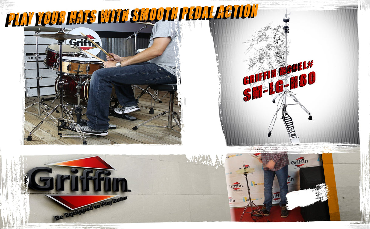 Deluxe Hi-Hat Stand by GRIFFIN - Hi Hat Cymbal Pedal With Drum Key - HiHat Mount Chrome Legs from GeekStands