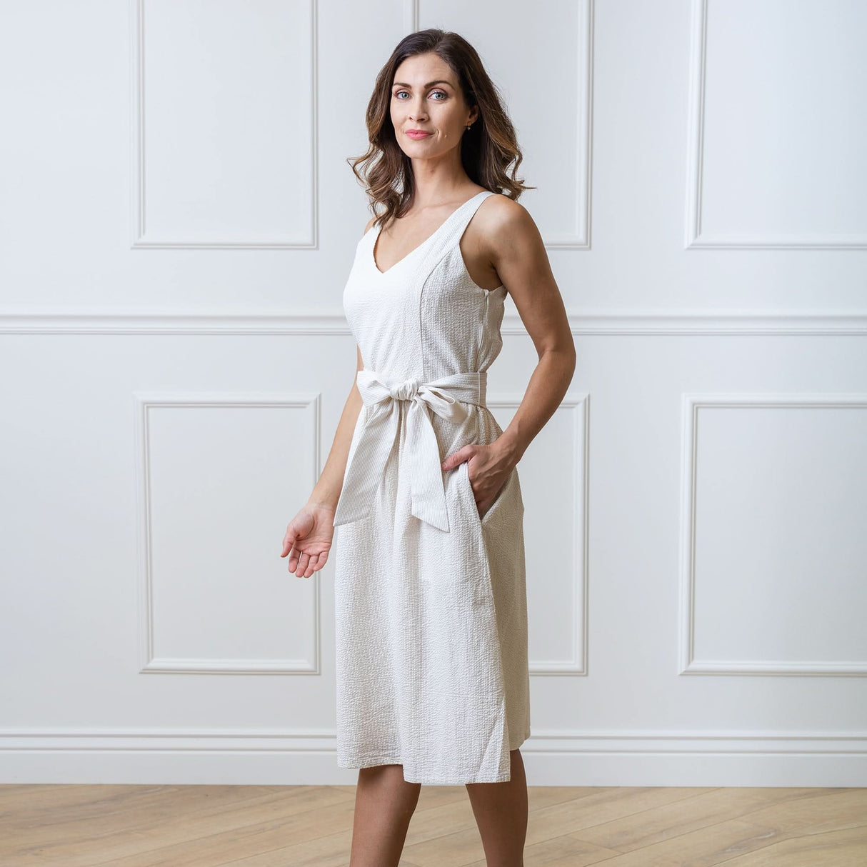 A-Line Organic Dress with Sash Taupe from Hope & Henry
