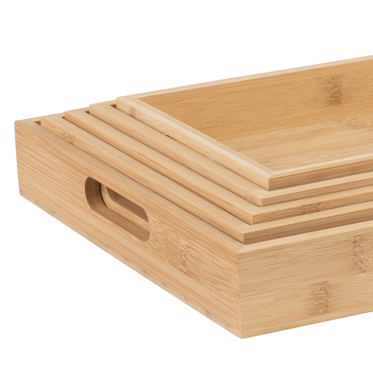 Bamboo Serving Tray Set With Handles - Wood Serving Trays for Meat, Vegetables, Cheese and Charcuterie Boards - 5 Pack