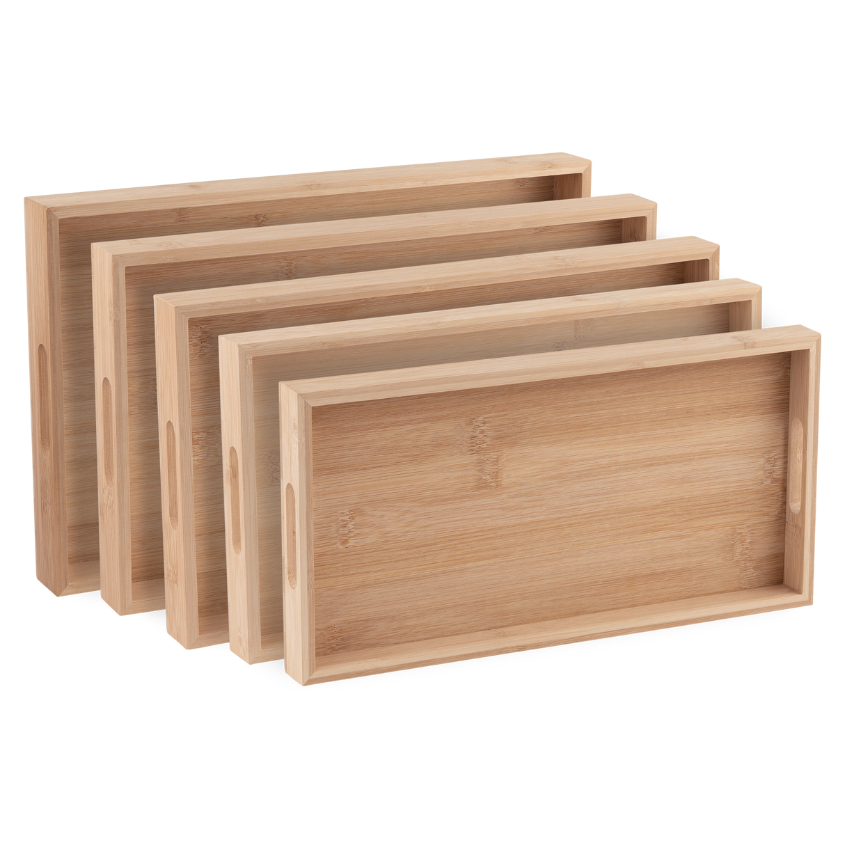 Bamboo Serving Tray Set With Handles - Wood Serving Trays for Meat, Vegetables, Cheese and Charcuterie Boards - 5 Pack
