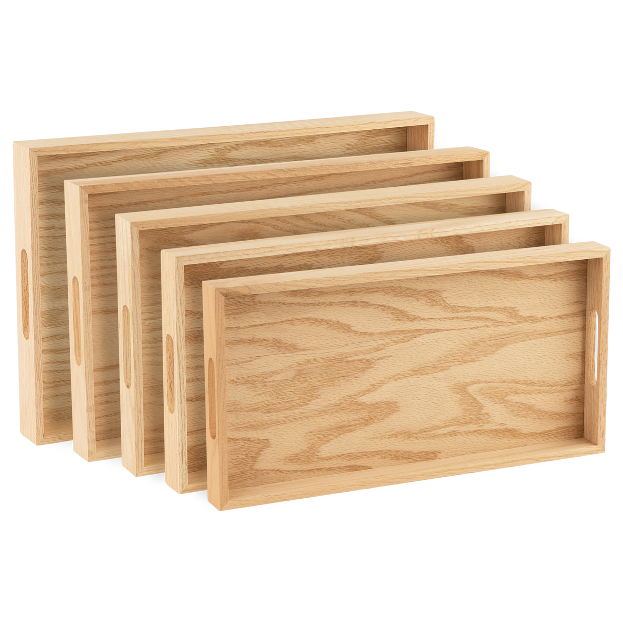 Oak Wood Nested Serving Trays  Five Piece Set of Rectangular Quality Wooden Trays with Cut Out Handles from Hammont