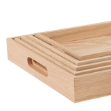 Oak Wood Nested Serving Trays  Five Piece Set of Rectangular Quality Wooden Trays with Cut Out Handles from Hammont