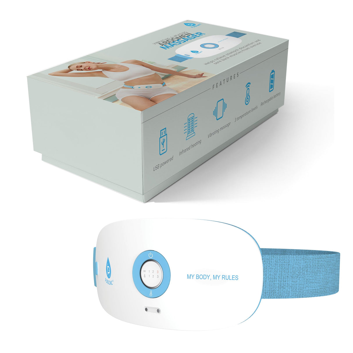 Stomach & Back Massager, 3 Vibration Levels, 3 Heat Settings & USB Rechargeable from Pursonic