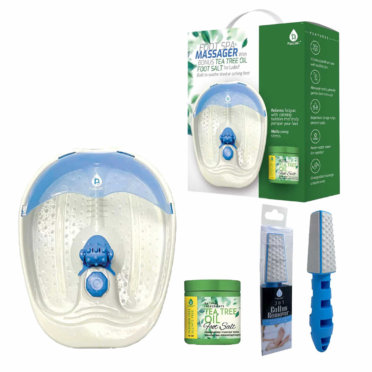 Pursonic Soothing Foot Spa Massager with Tea Tree Salt Scrub & Callus Remover. from Pursonic