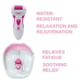 Ultimate Foot Care Bundle: Foot Spa Massager with Tea Tree Oil Foot Salt Scrub (Warming Function), Battery Operated Callus Remover, Foot Spa, and Foot Smoother from Pursonic