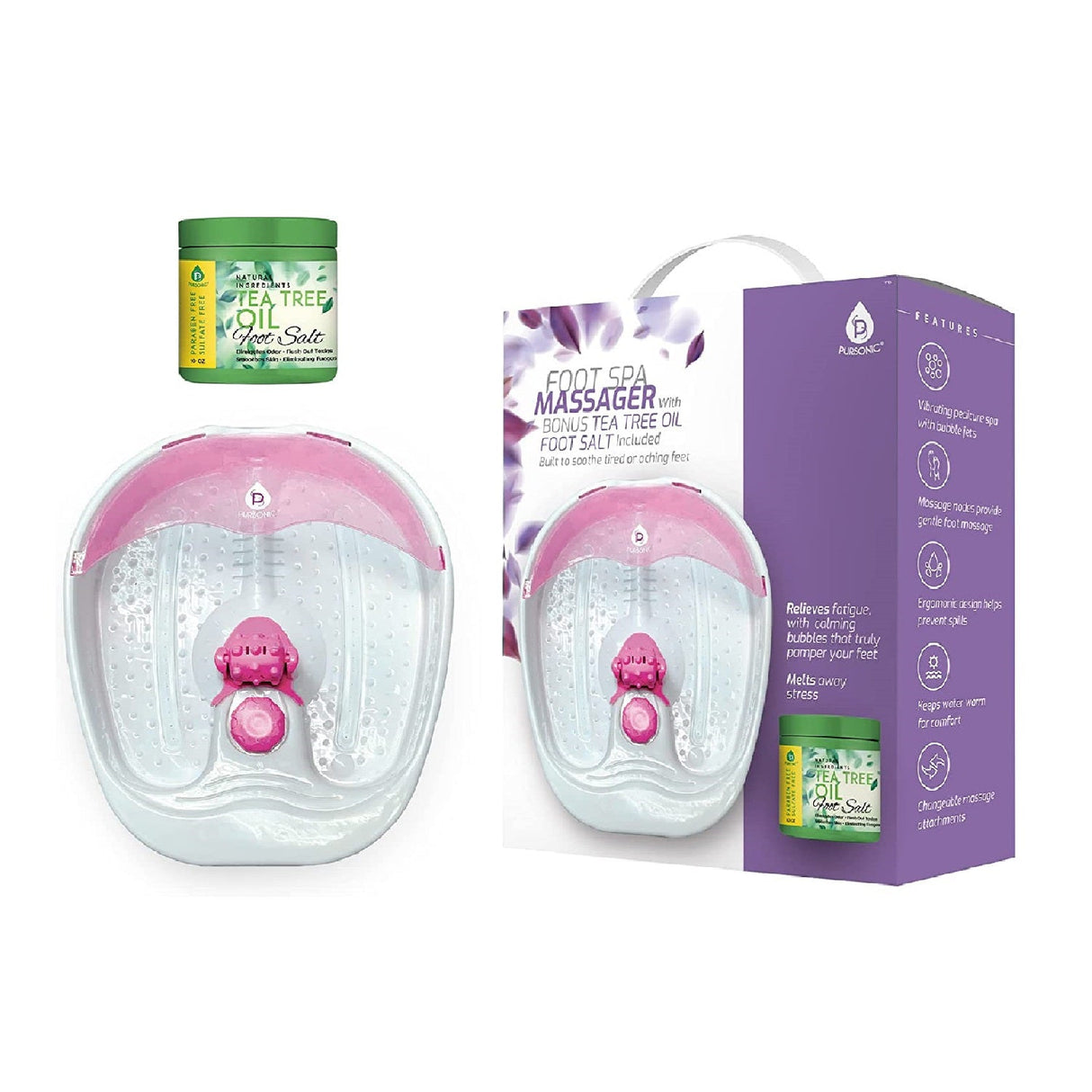 Foot Spa Massager with Tea Tree Oil Foot Salt Scrub (Warming Function) from Pursonic