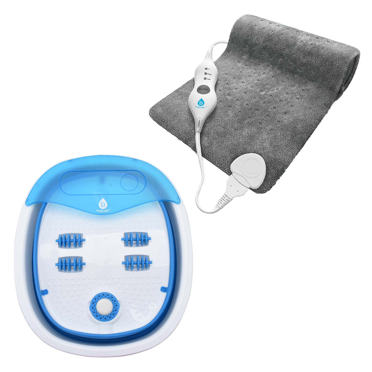 Home Comfort Bundle – Pursonic 3-Setting Electric Heating Pad & Compact, Collapsible Footbath Spa Massager from Pursonic