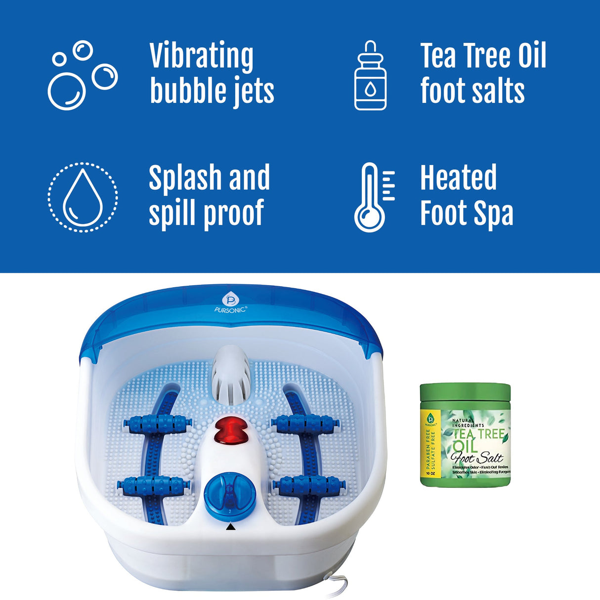 Foot Spa Massager with Tea Tree Oil Foot Salt Scrub (Heating Function) from Pursonic