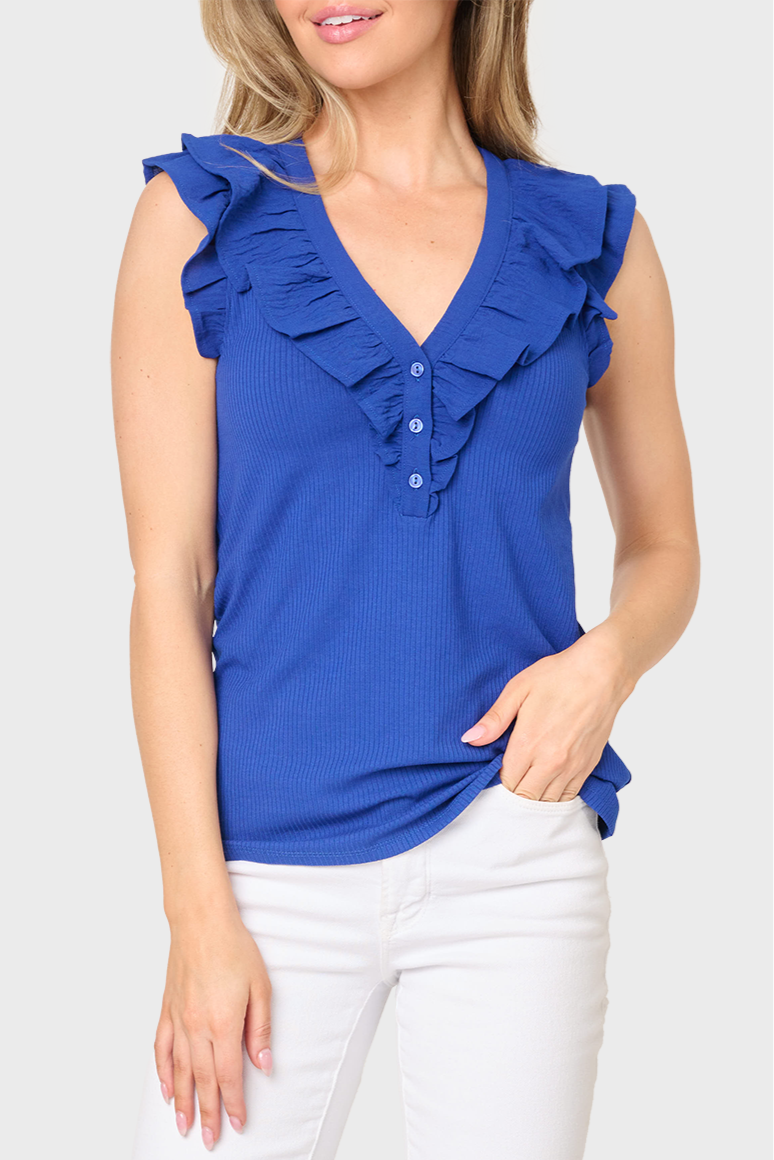 Ruffles For Days Mixed Media Henley Knit Top From Gibsonlook