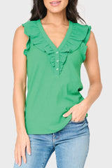 Ruffles For Days Mixed Media Henley Knit Top From Gibsonlook