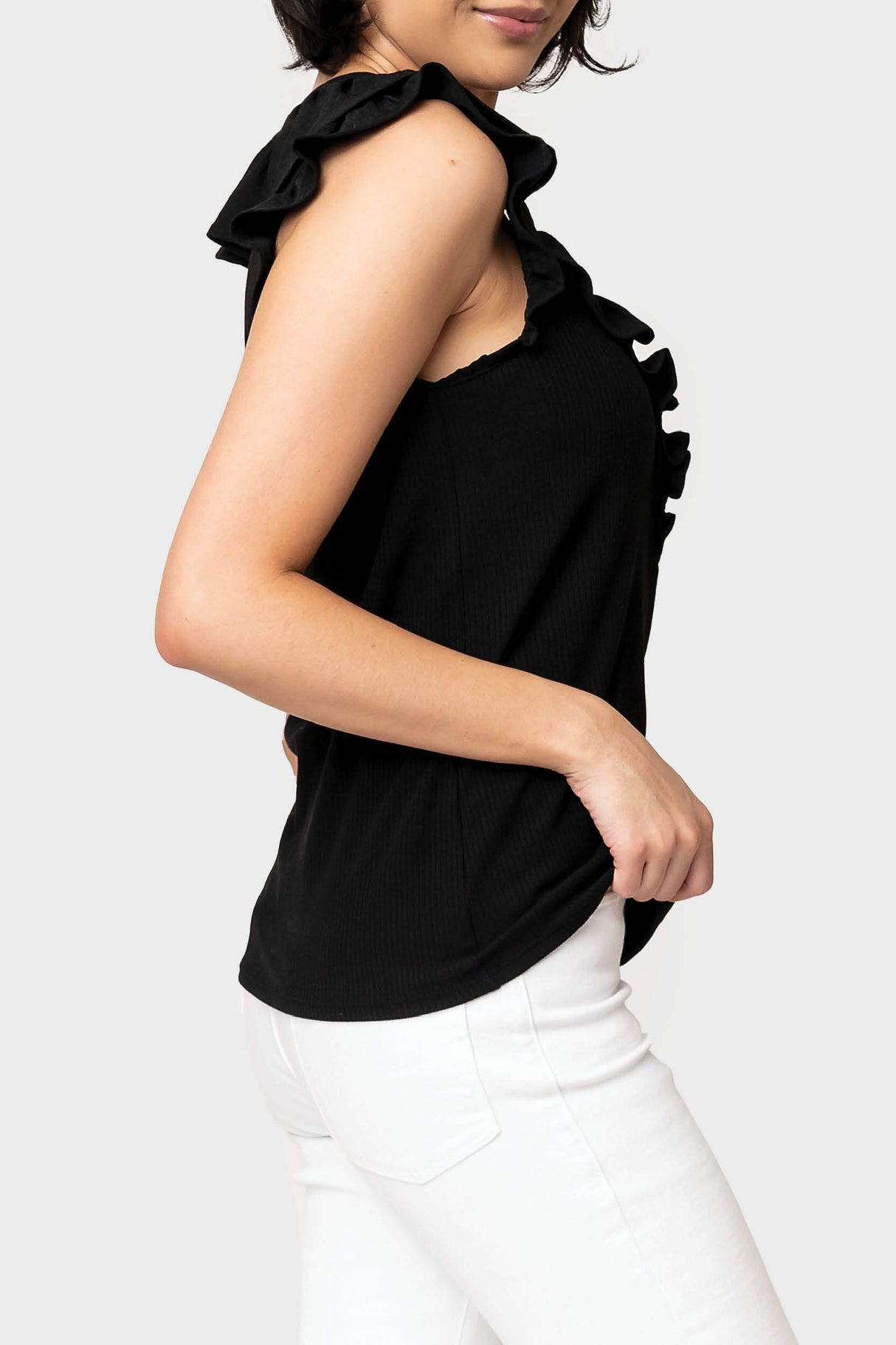 Ruffles For Days Mixed Media Henley Knit Top From Gibsonlook