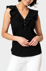Ruffles For Days Mixed Media Henley Knit Top From Gibsonlook