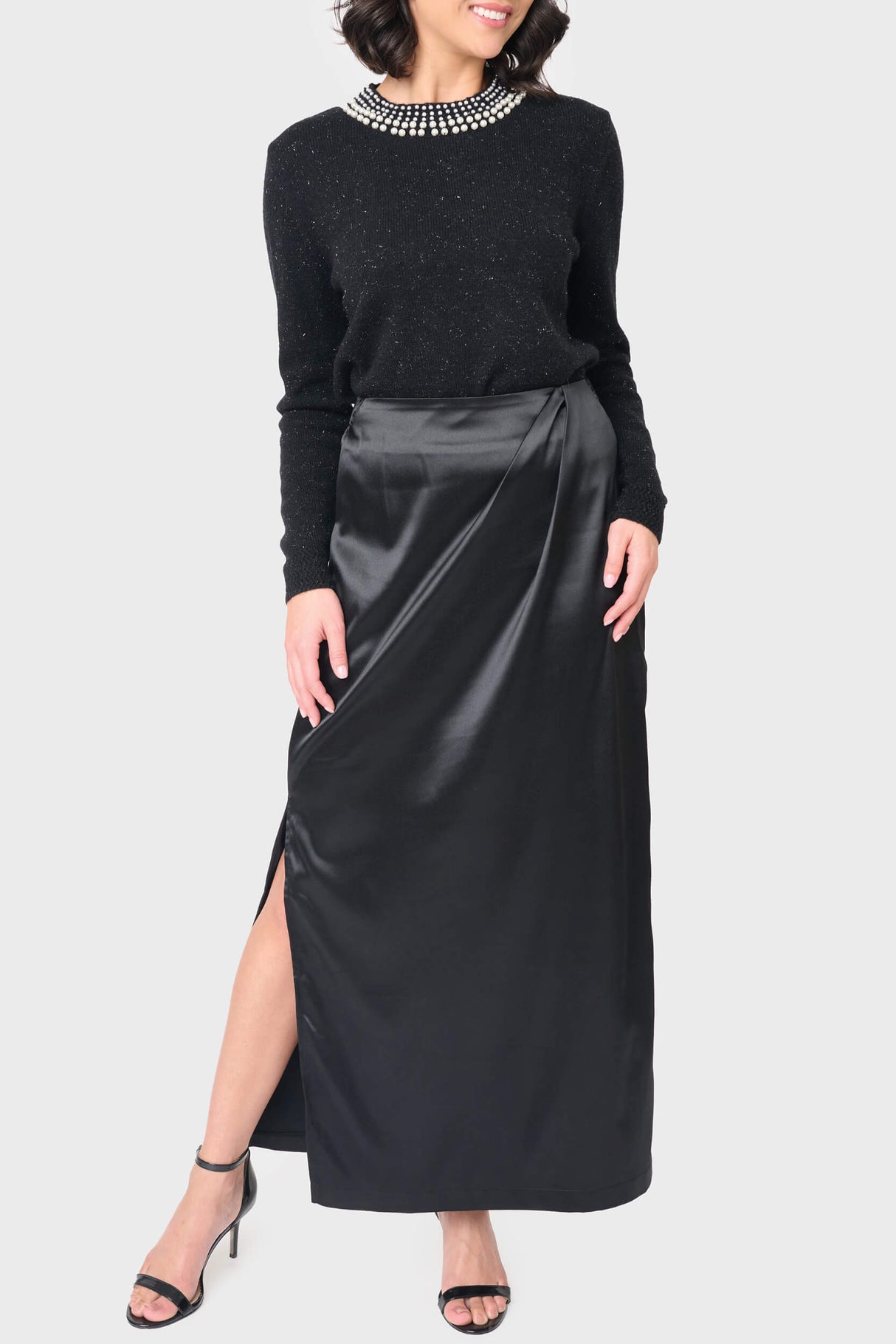 Satin Maxi Skirt With Pleat Details From Gibsonlook