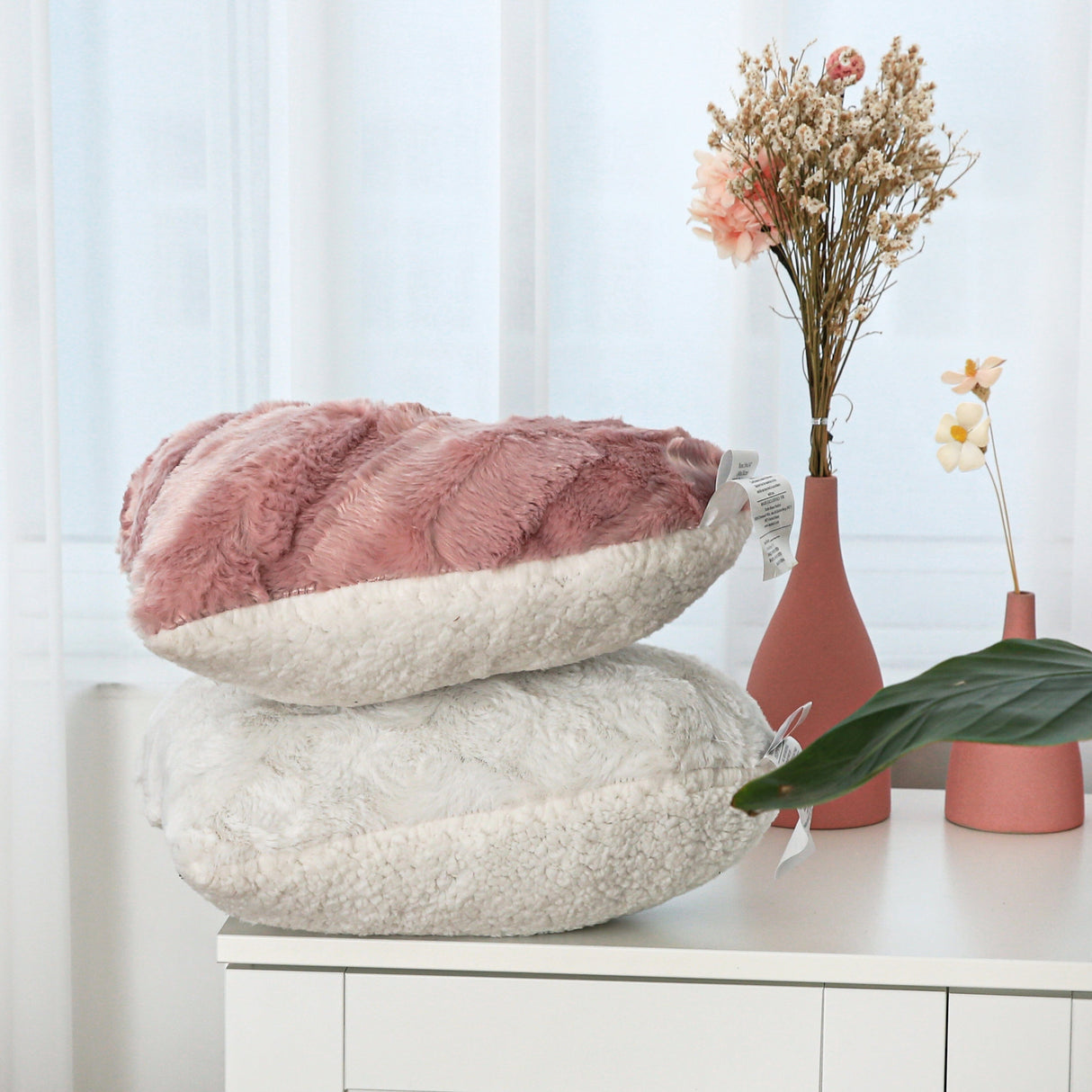 Tache Faux Fur Pink White Heart Shape Throw Pillow (#7) from Tache Home Fashion
