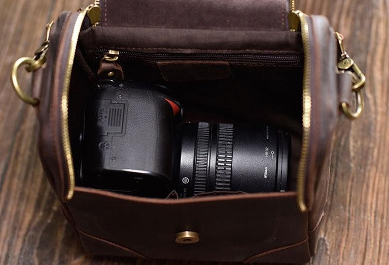 The Calista | Small Leather Camera Bag - Leather Camera Lens Case from STEEL HORSE LEATHER
