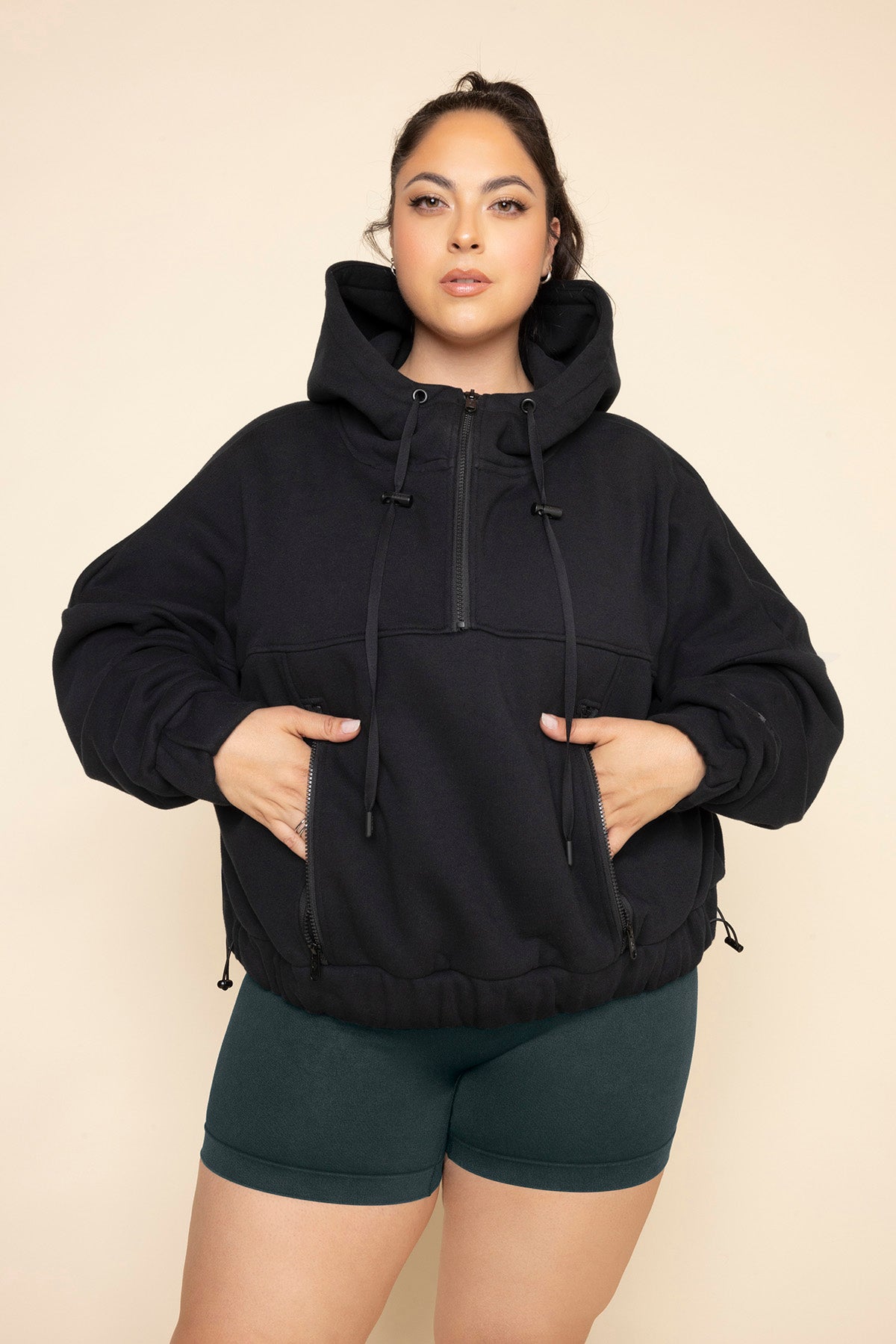 Half Zip Warm Up Hoodie - Black from POPFLEX