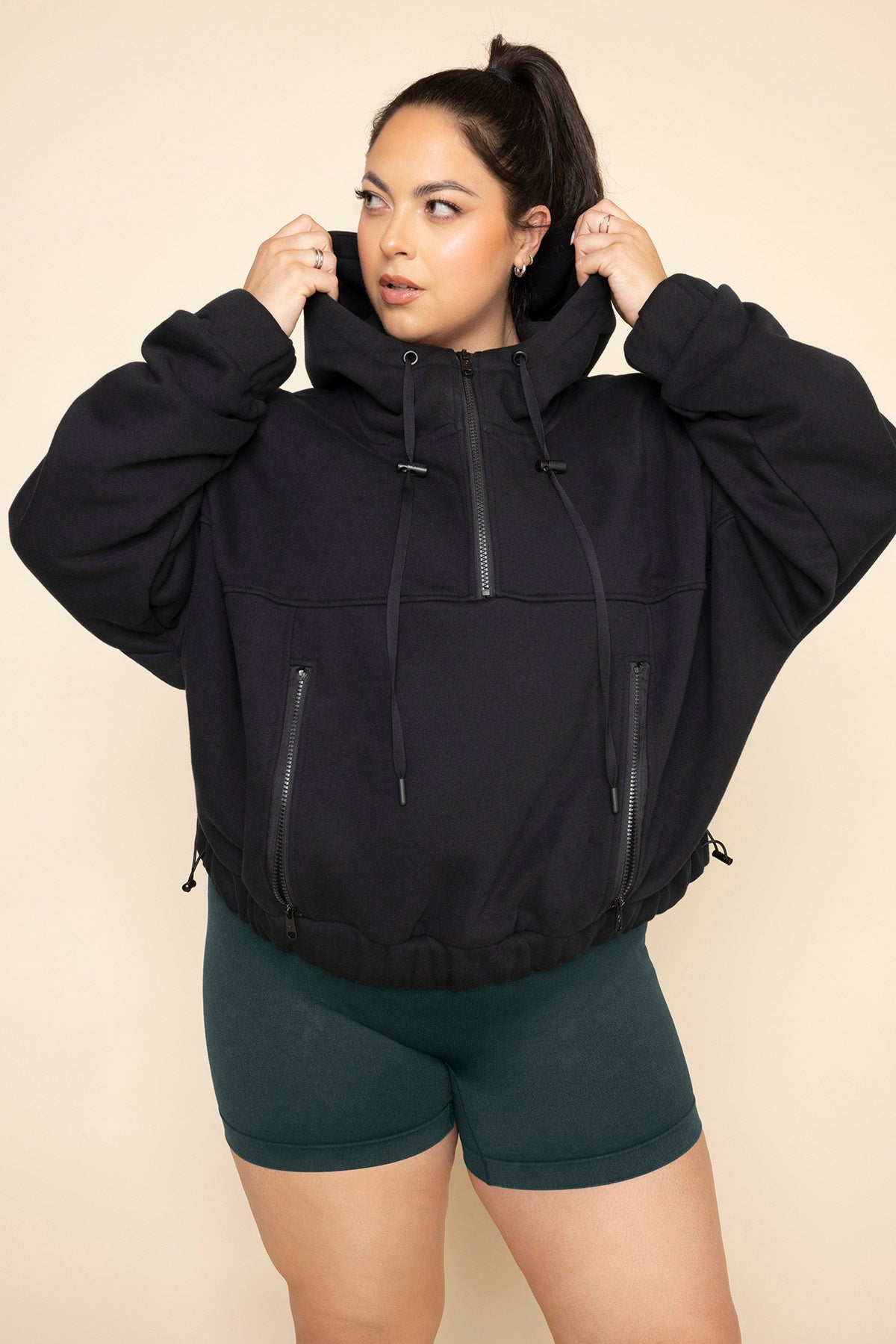 Half Zip Warm Up Hoodie - Black from POPFLEX
