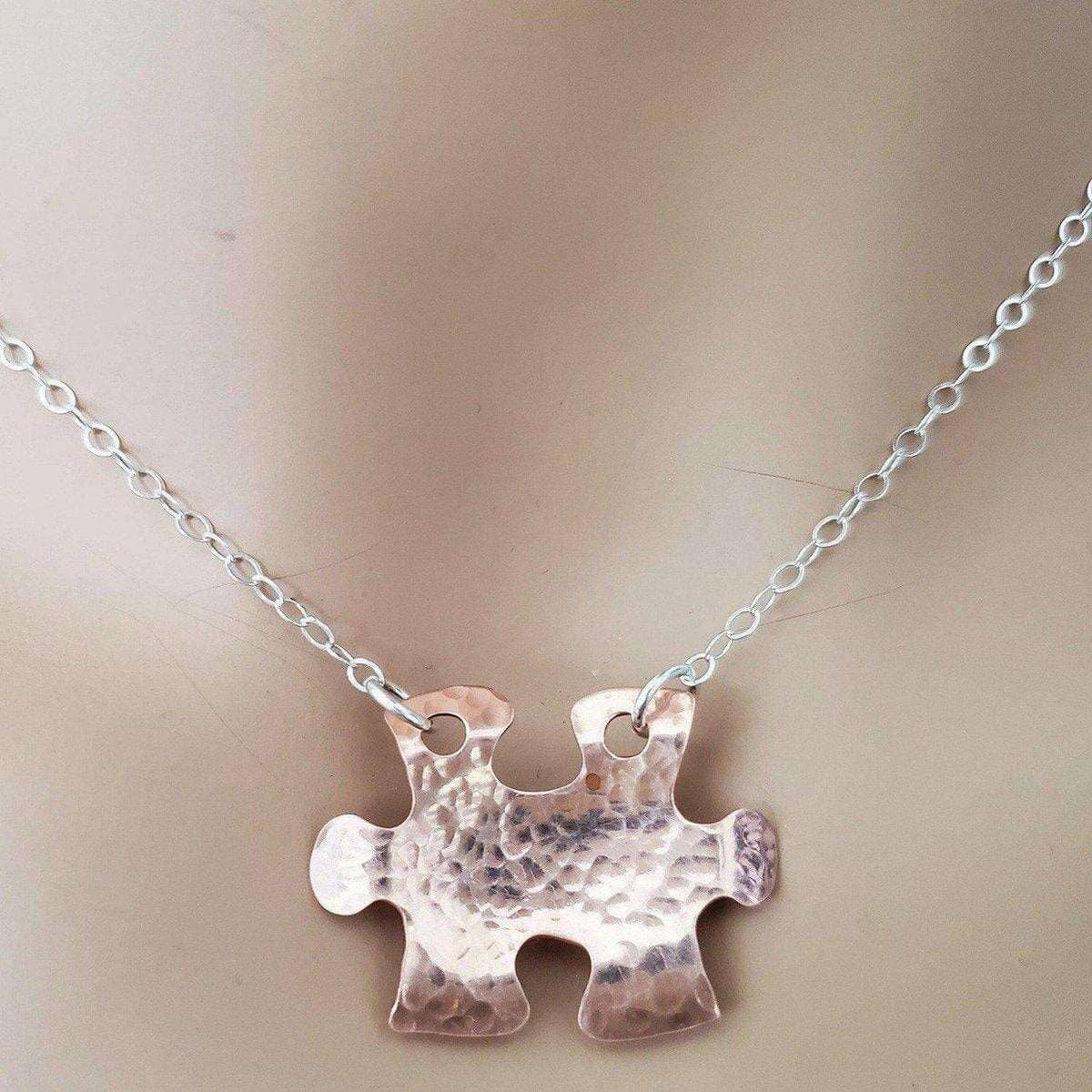 Handmade Hammered Copper Puzzle Piece Necklace from Alexa Martha Designs