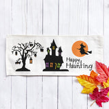 Holiday Panel: Halloween October 31st Fall Autumn Bats Flying Witch Dead Tree Mansion; HAPPY HAUNTING HAUNTED HOUSE From PillowPanels