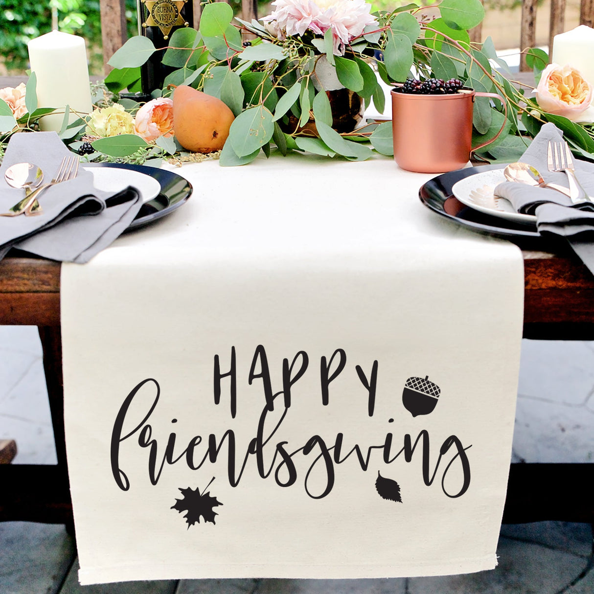 Happy Friendsgiving Canvas Table Runner from The Cotton & Canvas Co.