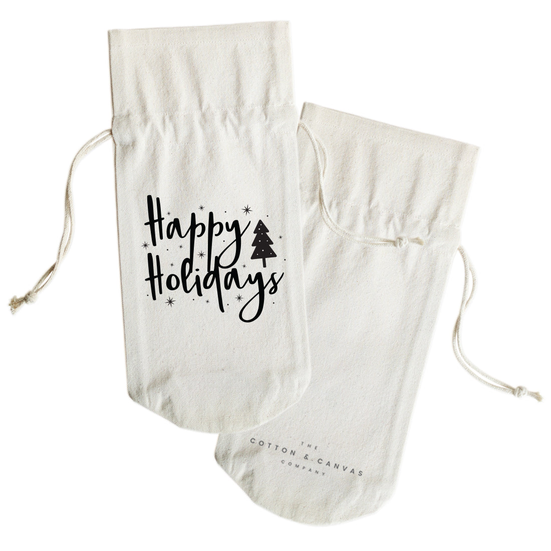 Happy Holiday Christmas Canvas Wine Bag from The Cotton & Canvas Co.