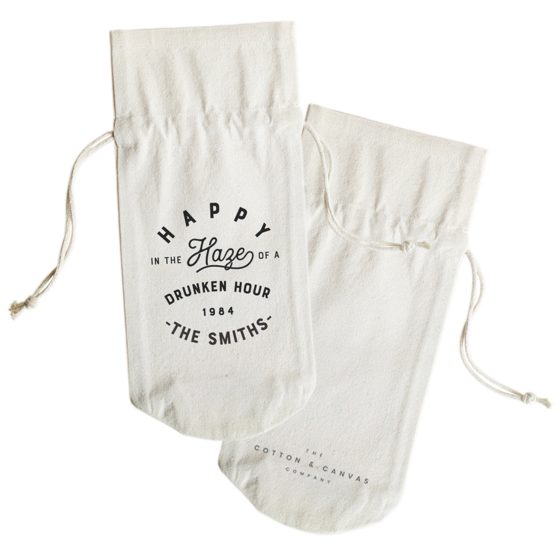 Happy in the Haze of a Drunken Hour Cotton Canvas Wine Bag from The Cotton & Canvas Co.