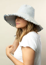 Custom Embroidered Canvas Packable Sun Hat- Navy Stripe from Hat Attack New York