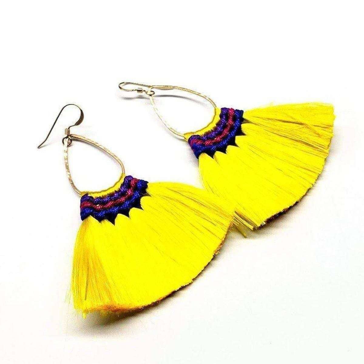 Colored Hawaii Hula Skirt Rayon Silk Fan Tassel Hoop Earrings from Alexa Martha Designs