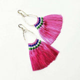 Colored Hawaii Hula Skirt Rayon Silk Fan Tassel Hoop Earrings from Alexa Martha Designs