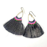 Colored Hawaii Hula Skirt Rayon Silk Fan Tassel Hoop Earrings from Alexa Martha Designs