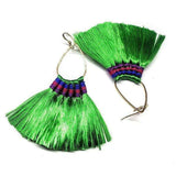 Colored Hawaii Hula Skirt Rayon Silk Fan Tassel Hoop Earrings from Alexa Martha Designs
