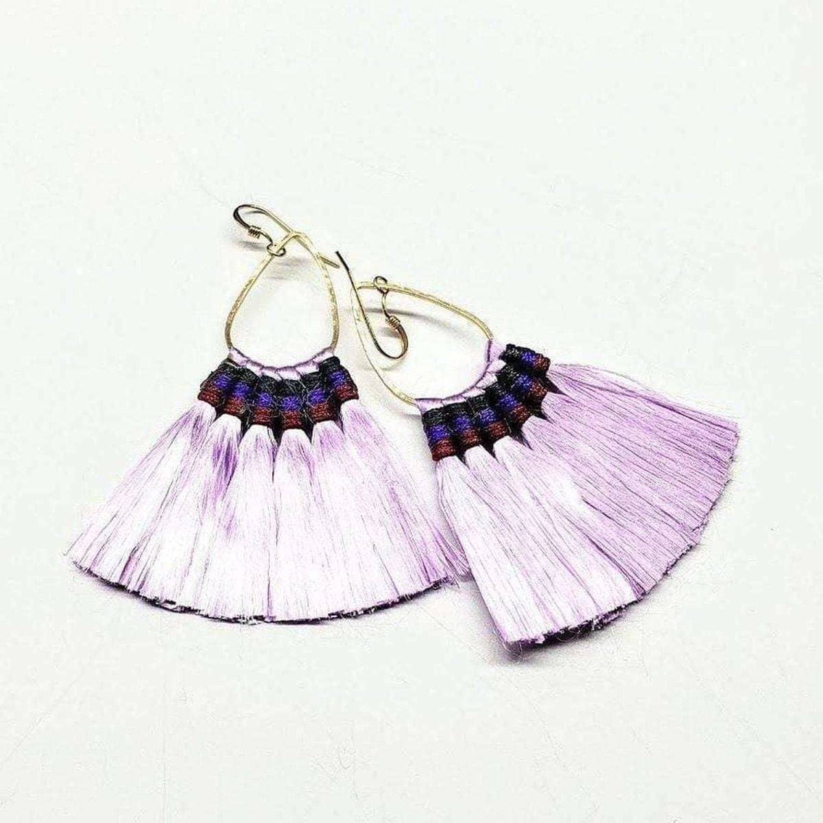 Colored Hawaii Hula Skirt Rayon Silk Fan Tassel Hoop Earrings from Alexa Martha Designs