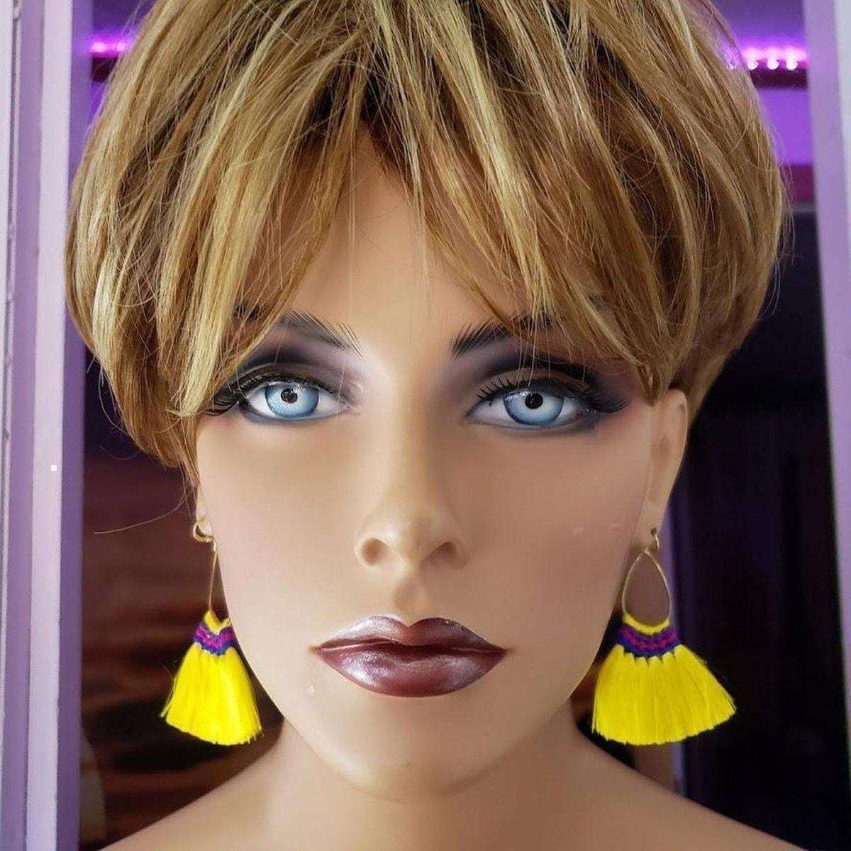 Colored Hawaii Hula Skirt Rayon Silk Fan Tassel Hoop Earrings from Alexa Martha Designs