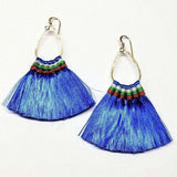 Colored Hawaii Hula Skirt Rayon Silk Fan Tassel Hoop Earrings from Alexa Martha Designs