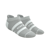 The Haze | Grey and White Stripe Heel Hammock™ Ankle Socks from Shinesty