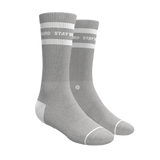 The Haze | Grey and White Stripe Heel Hammock™ Crew Socks from Shinesty