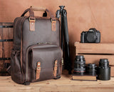 The Gaetano | Large Leather Backpack Camera Bag with Tripod Holder from STEEL HORSE LEATHER