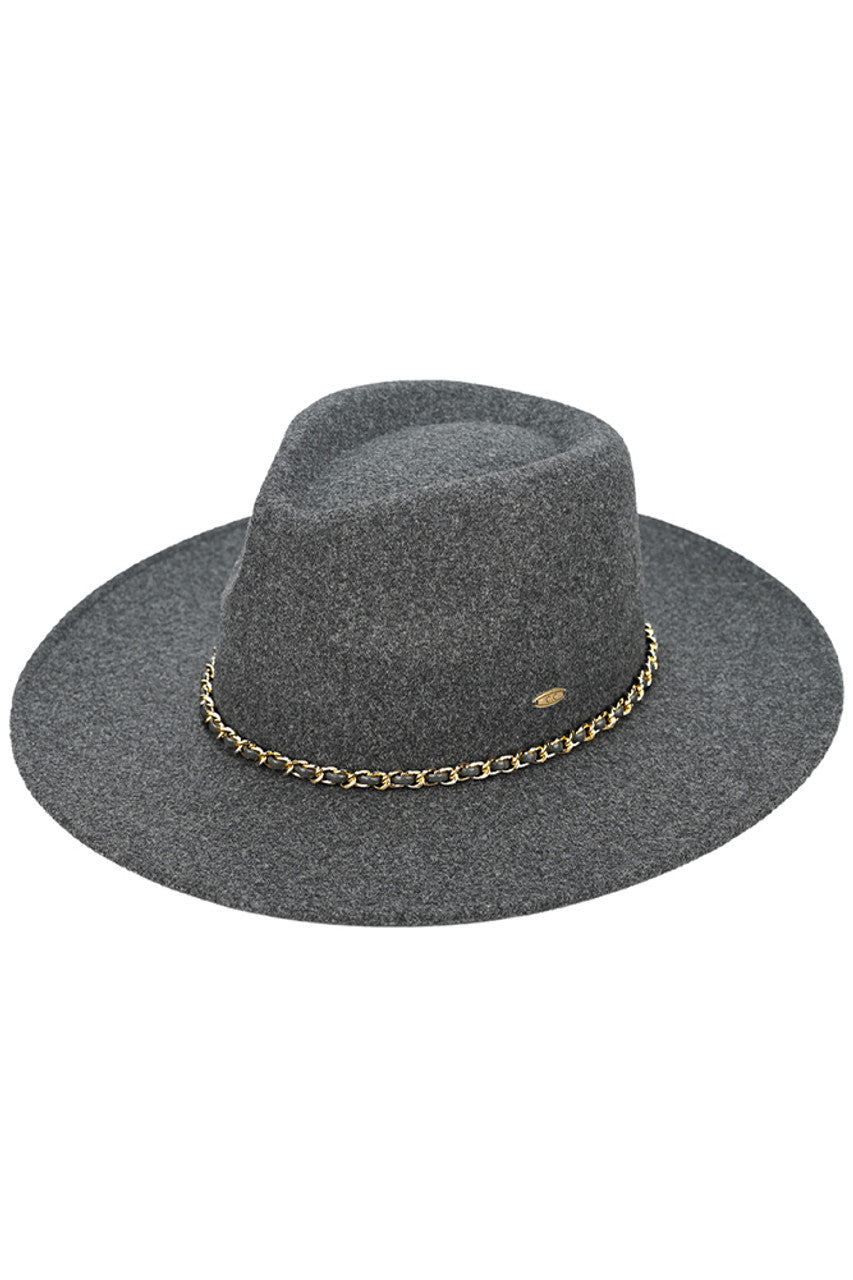 C.C Chain Trim Band Vegan Felt Panama Hat from Madeline Love