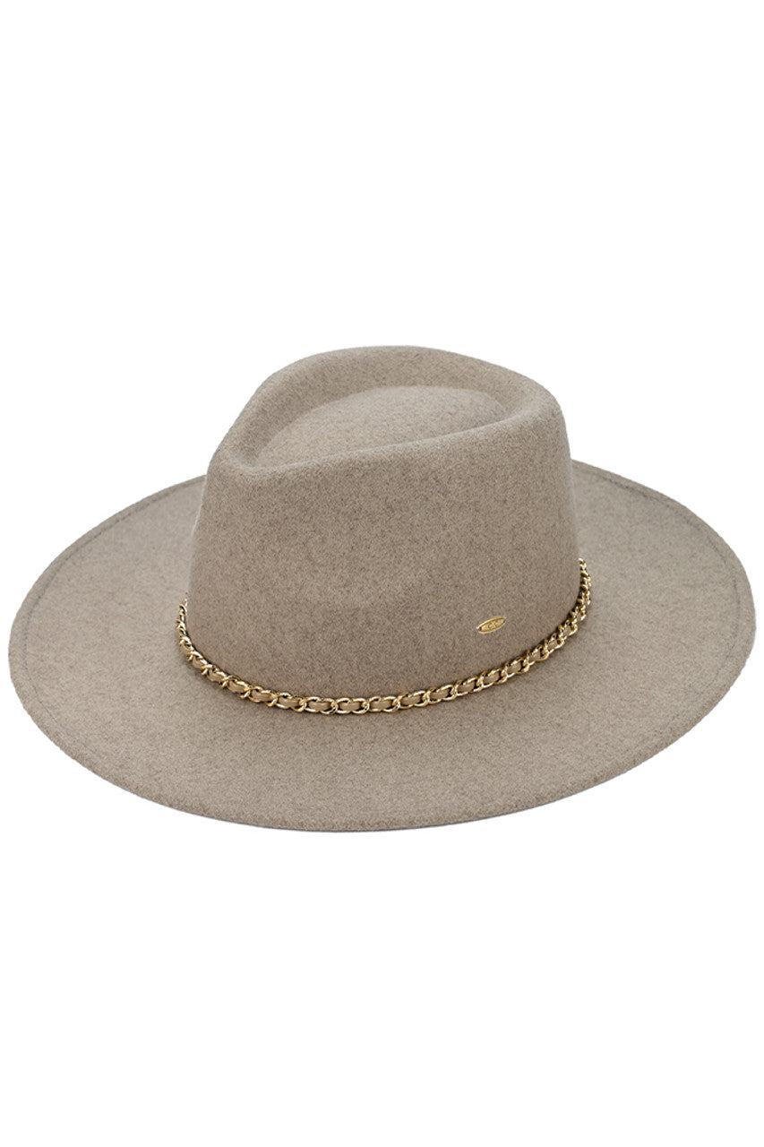 C.C Chain Trim Band Vegan Felt Panama Hat from Madeline Love