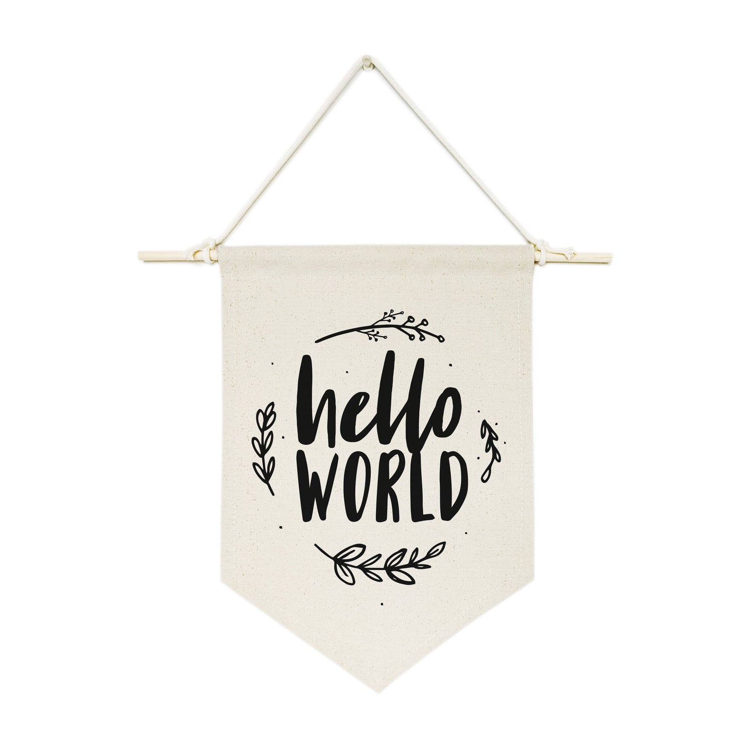 Hello World with Vines Hanging Wall Banner from The Cotton & Canvas Co.