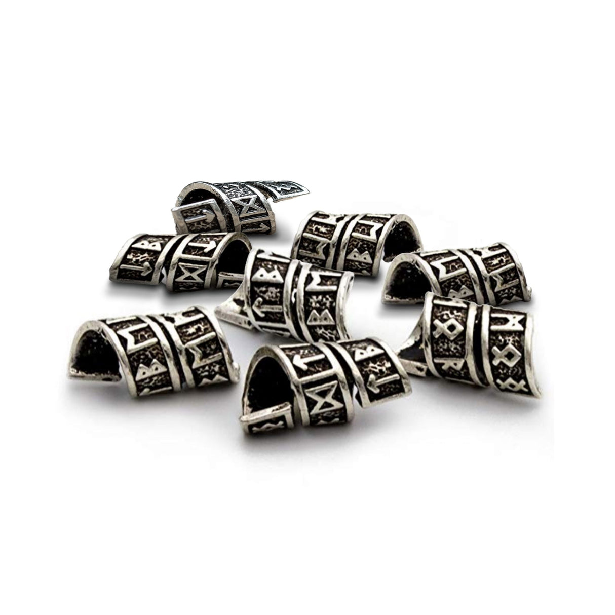 Rune Beard Rings - (Silver - 8) from Norse Tradesman