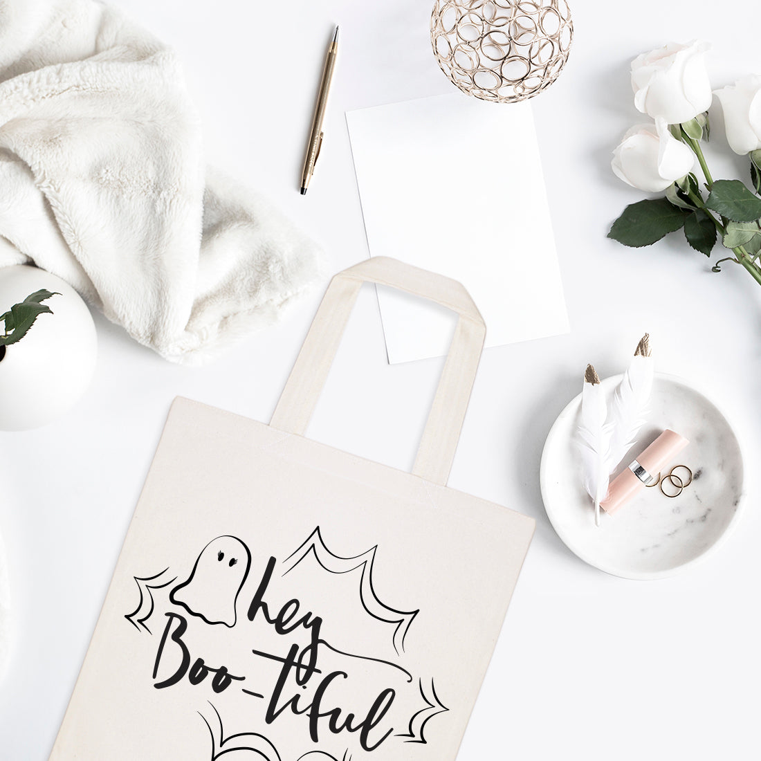 Hey BOO-tiful Halloween Cotton Canvas Tote Bag from The Cotton & Canvas Co.